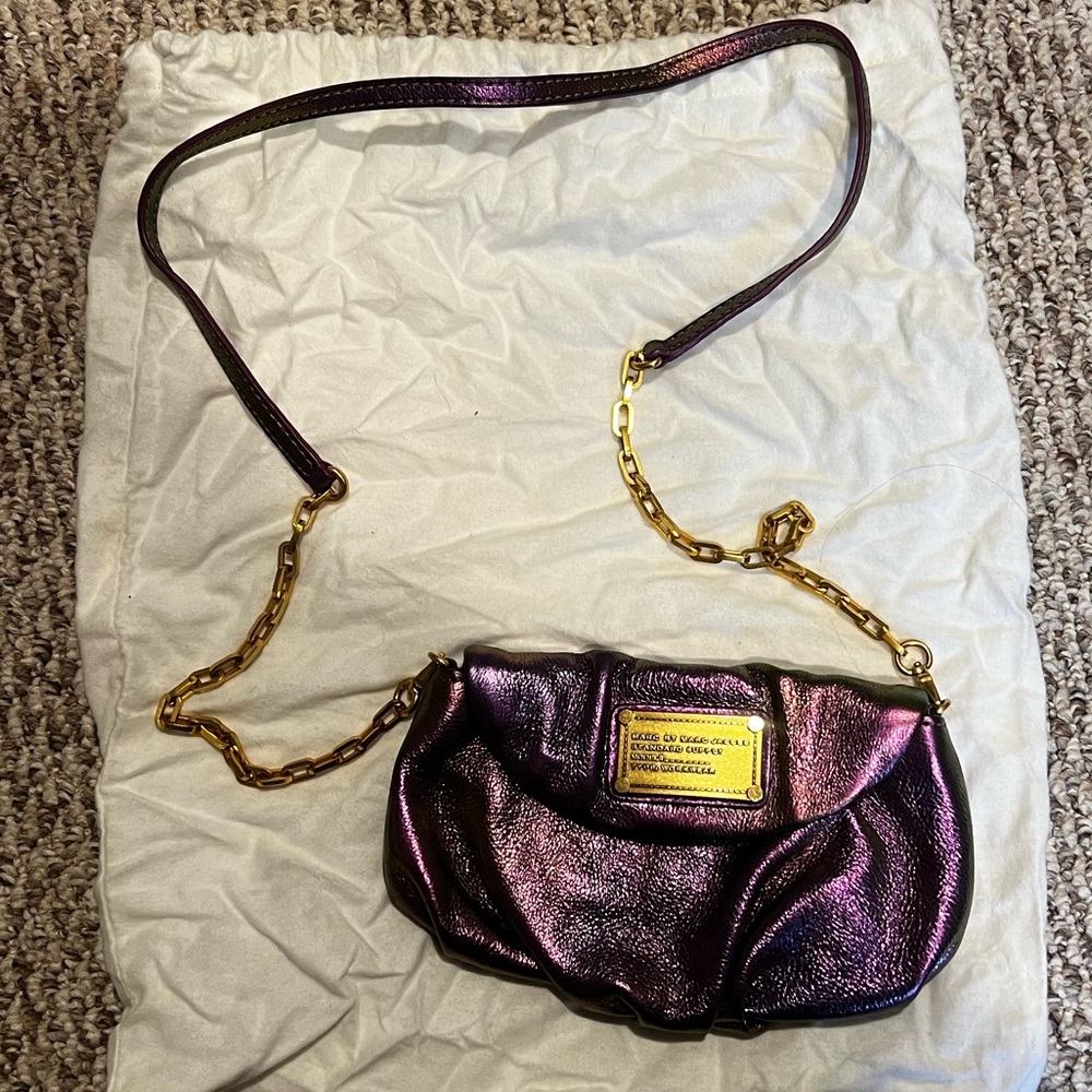 Marc Jacobs Iridescent Purple Mini Crossbody with Gold Chain **RARE**